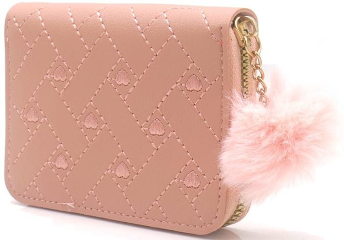 She Life Style - Roze portemonnee met hartjes en pompom
