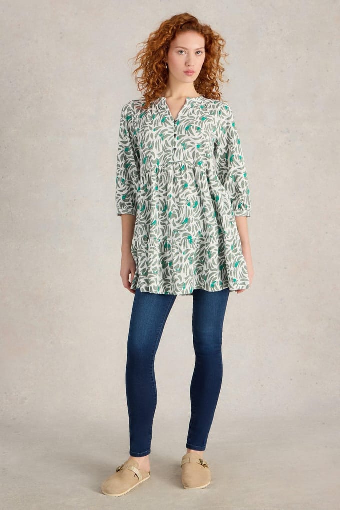 White Stuff Marlie Button Tunic Green Print Taglia: 14 | Abiti in T-Shirt Outlet | Donna | Verde