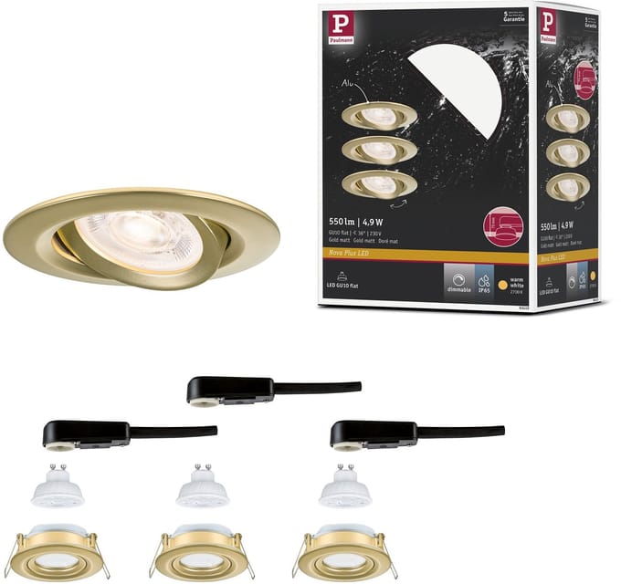 LED-inbouwlamp Nova Plus GU10 Flat IP65 93 mm 3x4,9W 3x550lm 230V dimbaar 2700K Goud mat