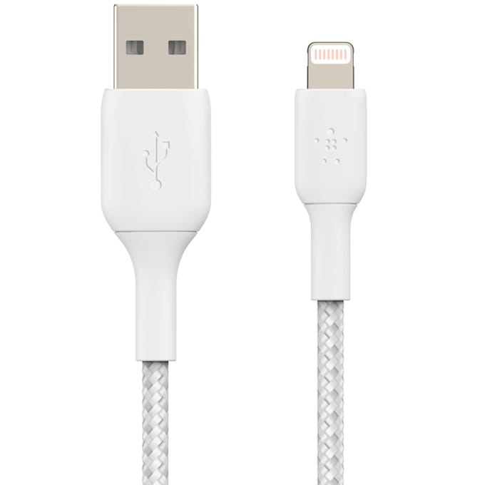 Belkin BOOST↑CHARGE Braided - USB-A naar Lightning Kabel - 0,15 Meter - 12W - Wit