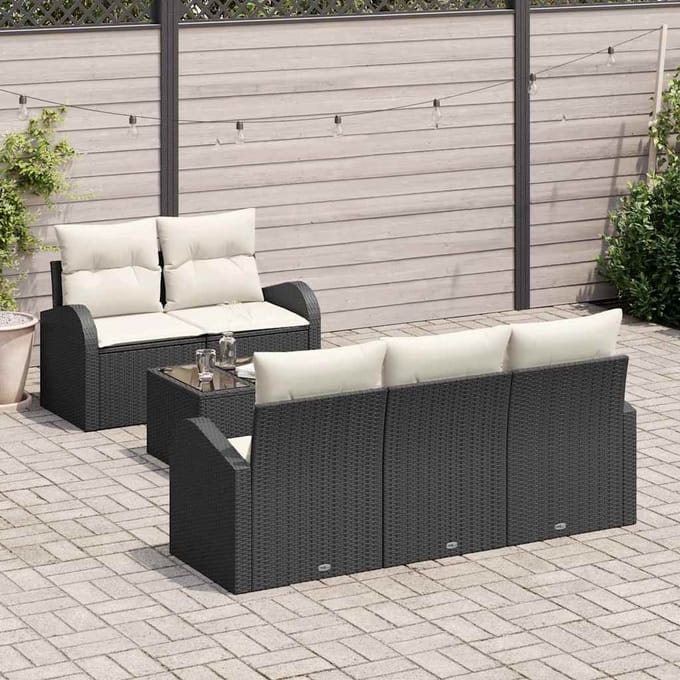 vidaXL - Tuinbank - Set - 6 - st - Zwart - poly - rattan