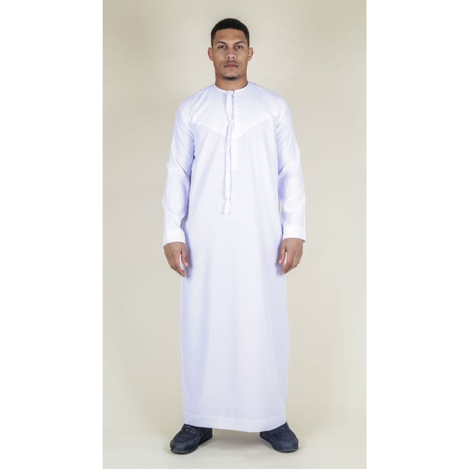 Heren witte Thobe Emirati islamitische Jubba gewaad Eid kwastje slim fit