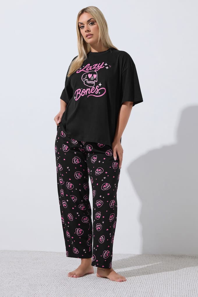 Limited Collection Zwarte 'Lazy Bones' Pyjamaset Met Schedel Size 58-60