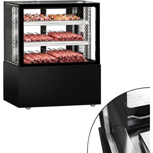 GGM Gastro Kühl-/ Fleischvitrine MADRID - 1000mm - Doppelverglasung - mit 2 Ablagen - Schwarz Matt