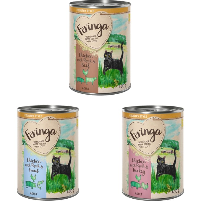 Feringa Country Style Menu 6 x 400 g - Mixpakket 1: Kalkoen, Rund, Forel