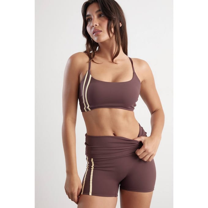 Dames Dsgn Studio Sculpt Mini Short Met Zijstreep En Omvouwbare Tailleband | Chocoladebruin | Maat: Large