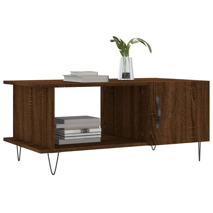 vidaXL - Salontafel - 90x50x40 - cm - bewerkt - hout - bruin - eikenkleur