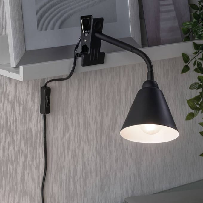 Klemlamp Vitis Flexarm snoerschakelaar Zwart 230V E14