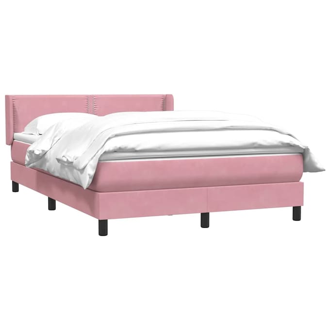 vidaXL - Boxspring - met - matras - fluweel - roze - 160x220 - cm
