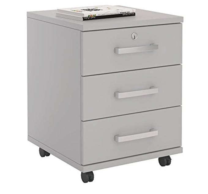 Rolcontainer kantoorkast lichtgrijs afsluitbaar met 3 laden 44 x 58 x 45 cm