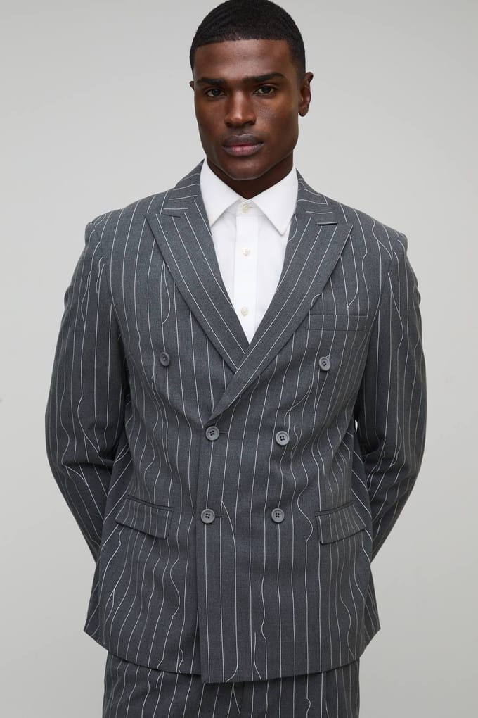 Oversized Warped Pinstripe Blazer | Charcoal | Size 38