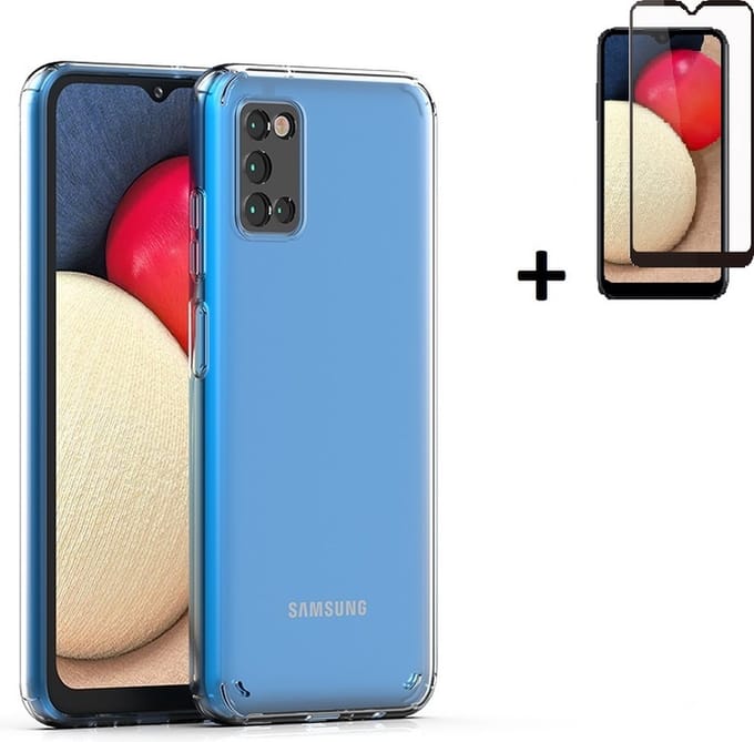 Geschikt voor Samsung Galaxy A03s Hoesje - A03s Screenprotector - A03s Hoesje Transparant Siliconen Case + Full Screenprotector