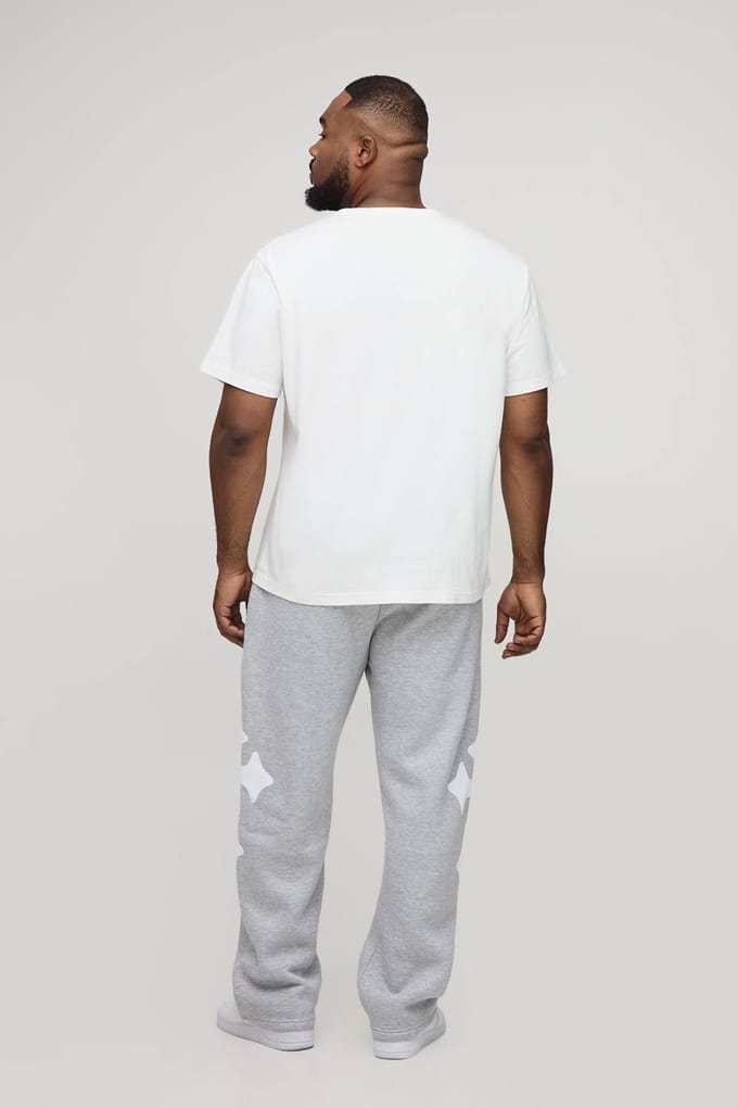 Plus Baggy Gothic BM Cross Print Joggers | Grey Marl | Size 5XL