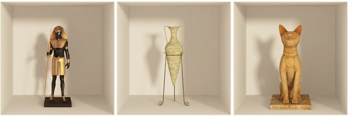 Sticker met 3D-effect van Egyptische beelden en honden, 30 x 90 cm