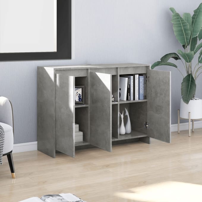 vidaXL - Dressoir - 102x33x75 - cm - bewerkt - hout - betongrijs