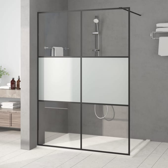 vidaXL - Inloopdouchewand - 140x195 - cm - halfmat - ESG-glas - zwart