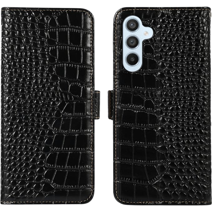 Mocaa Samsung S23 FE Croco Book Case Leer Zwart