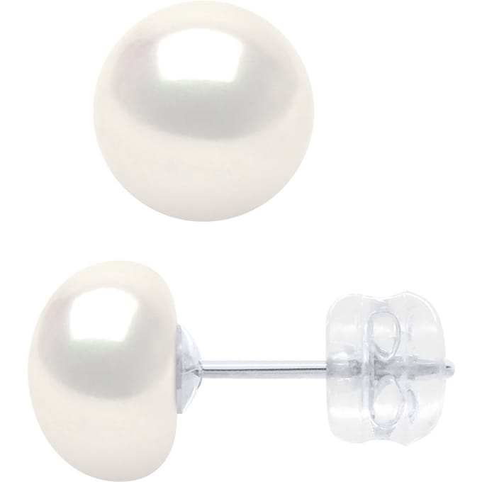 Oorbellen Wit Goud - Echte Gecultiveerde Zoetwaterparels Knop 8-9 mm