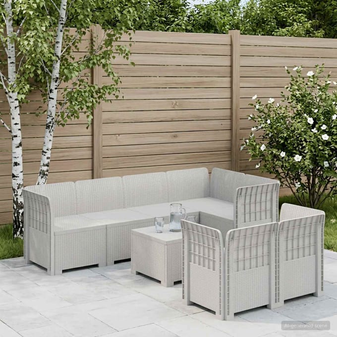vidaXL - 7-Zits - Tuinbank - Rattan - Look - PP - Wit