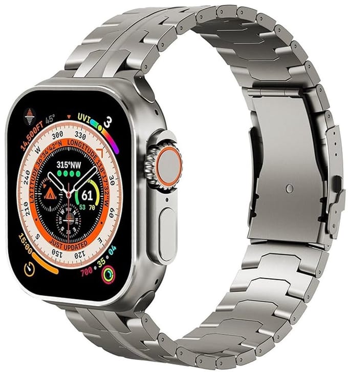 Mobiq - Titanium Bandje geschikt voor Apple Watch 49 mm - Titanium