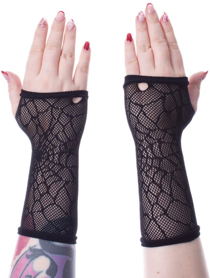Poizen Industries - Long Web Mesh Handschoenen - Zwart