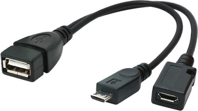 USB Micro B (m) naar USB-A (v) OTG adapter met USB Micro B (v) voeding - USB2.0 - tot 1A / zwart - 0,15 meter