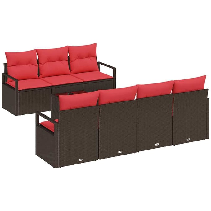 vidaXL Bankstel 8 st 7-zits Bruin en Rood poly rattan