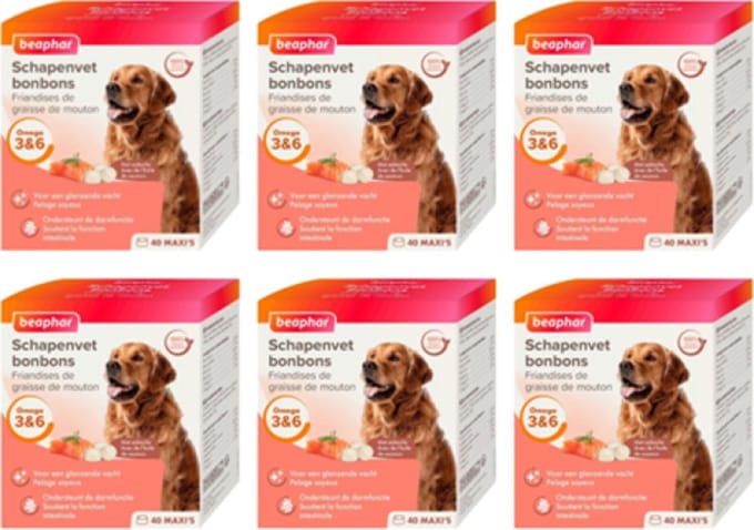 6x Beaphar Schapenvet Bonbons met zalm- Hondensnack - 245g