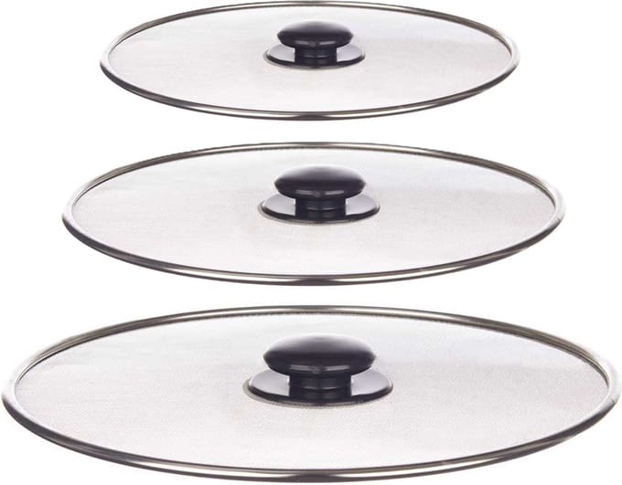 Kinvara Afgietdeksel/pannendeksel set - 3x stuks - Dia 29/25/21 cm - metaal - plat model