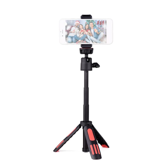 Andoer M12 Draagbaar Mini Statief 3 Secties Uitschuifbaar met Draaibare Balhoofd Telefoonklem 1/4 Inch white