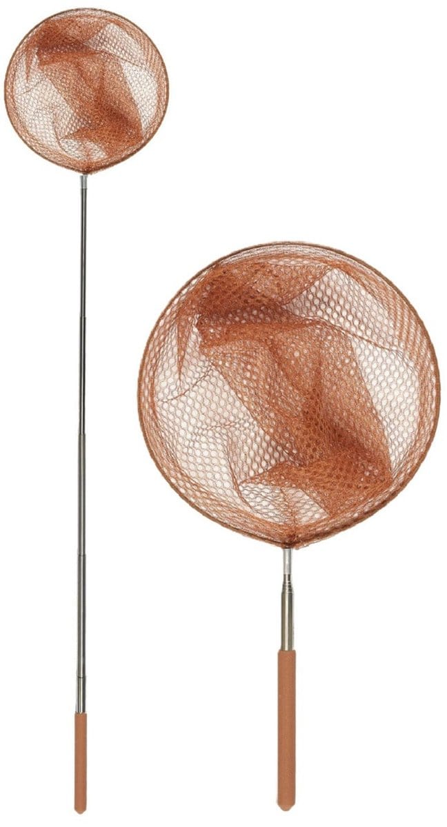 Schepnet - 2x - telescopisch- 70 cm - bruin - aluminium - visnet / vlindernet - uitschuifbaar