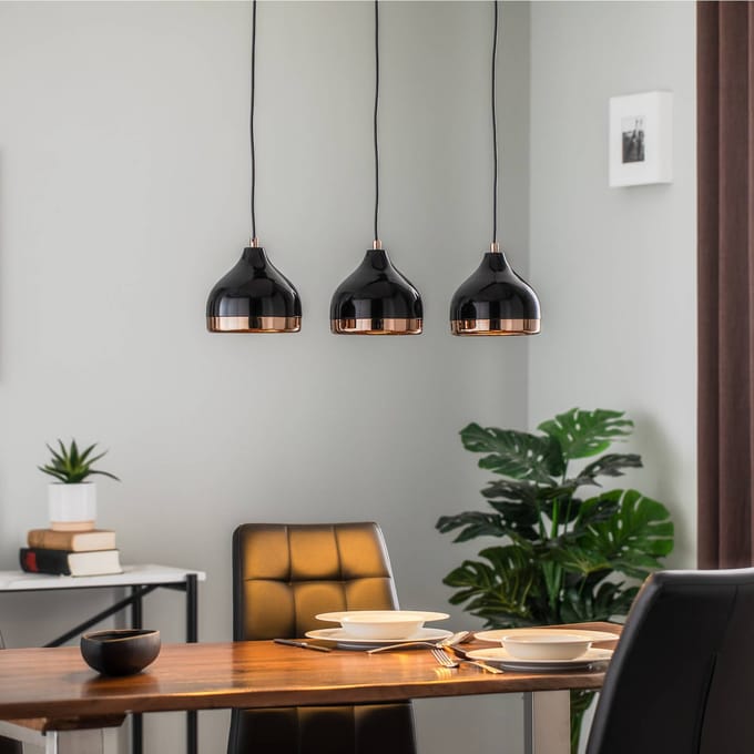 Opviq Hanglamp Yildo 6877 3-lamps lineair zwart/koper