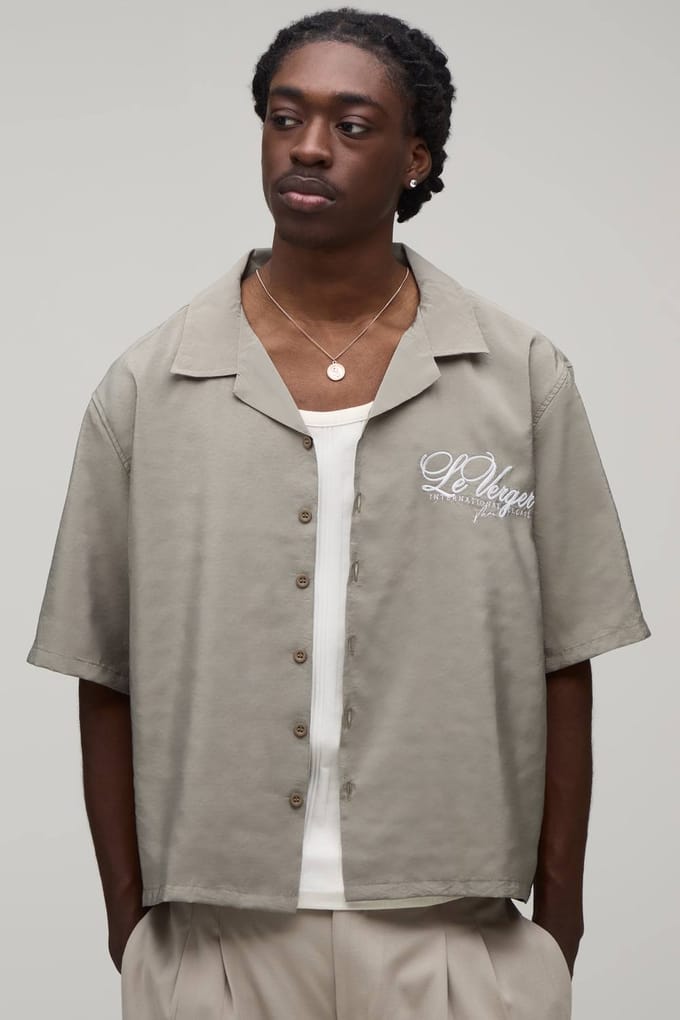 Oversized Boxy Shirt Met Citroen Rugprint En Halve Mouwen | Taupe | Size Medium