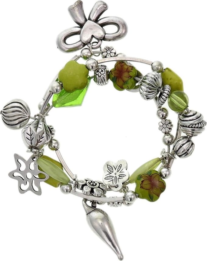 Behave Armband elastisch zilver-kleur groen 16 cm