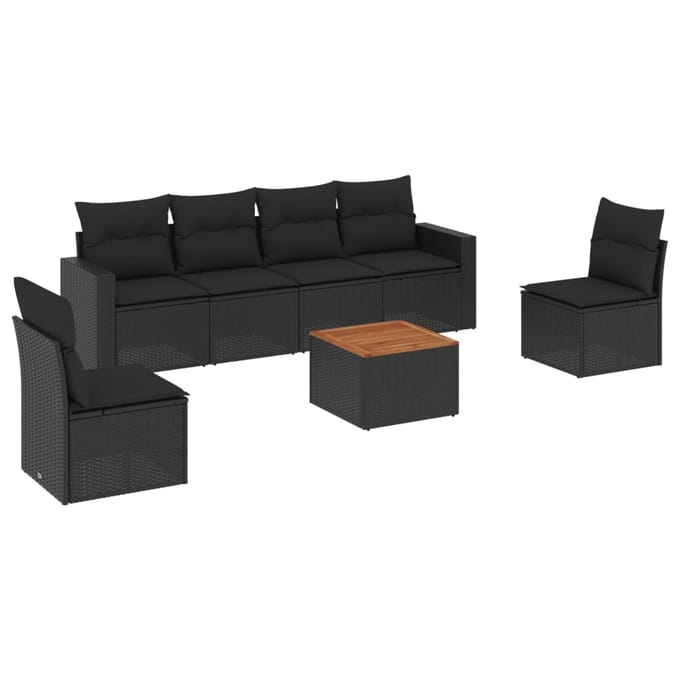 vidaXL - 7-delige - Loungeset - met - kussens - poly - rattan - zwart