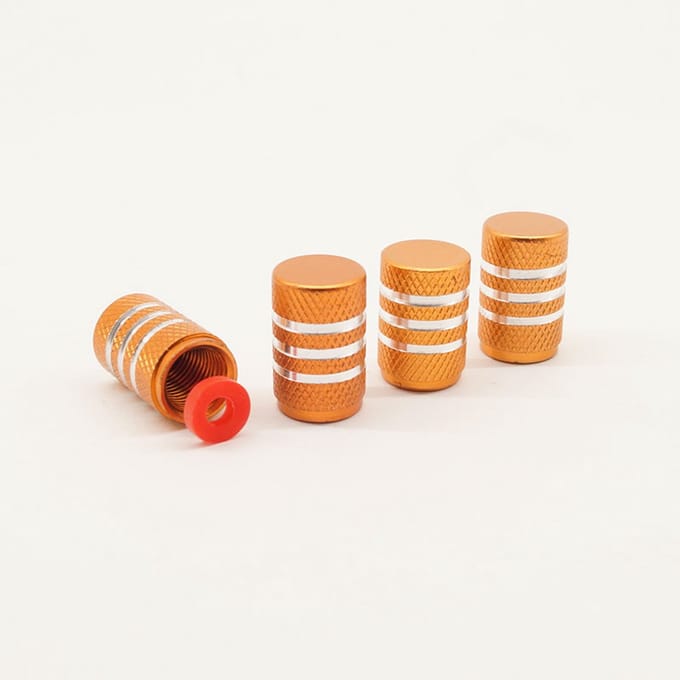 Schrader (auto) ventiel - Oranje aluminium gestreept met afdichting