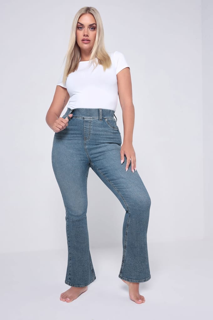 Yours Blue Wash Flare Jeggings Size Short > 42