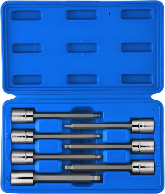 Extra Lange Ball End Hex Bit Socket Set | 3/8 inch Aandrijving | 7-Stuks Metrische Set van 3mm tot 10mm