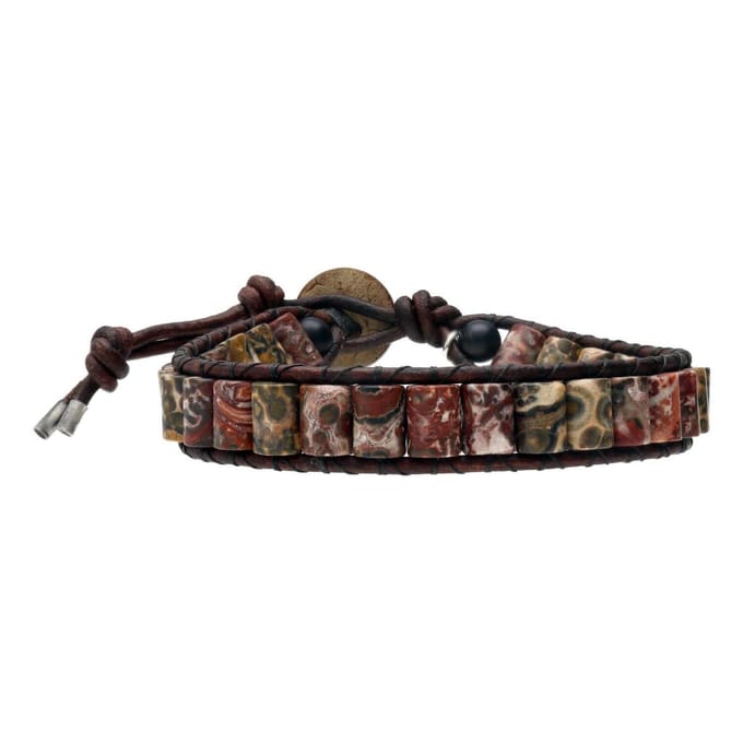 Bela Donaco - Armband Classic B6 – Bruin – Leopard Jaspis – Leer