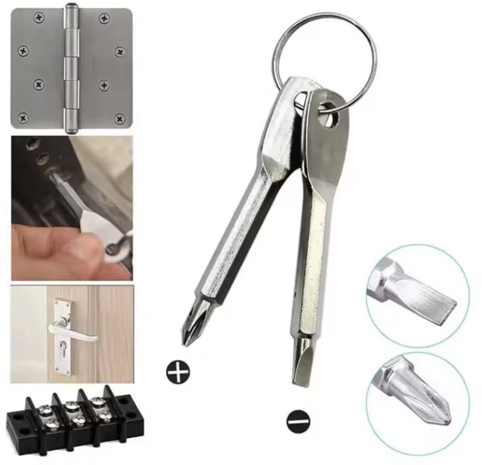 CHPN - Schroevendraaier sleutelhanger - Mini kruiskop - Mini plakbek schroevendraaier - Handige Sleutelhanger -Schroevendraaier - Schroeftool met ring - Cadeau