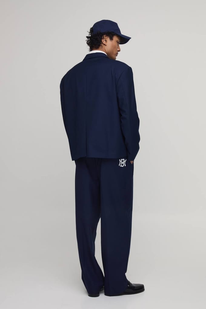 Embroidered Oversized Blazer | Navy | Size 44
