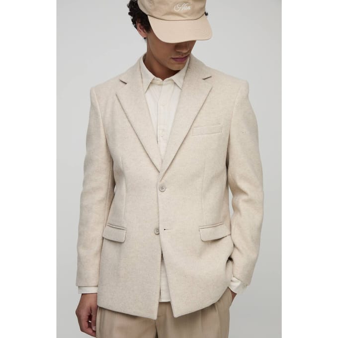 Relaxed Fit Melton Single Breasted Blazer | Ecru | Size 44