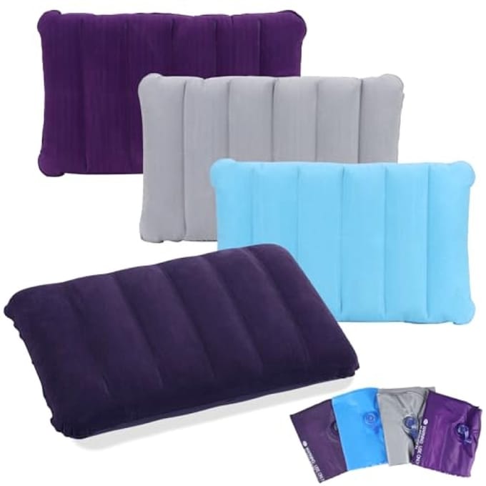Opblaasbaar reiskussen 4-delig, comfortabel velours kussen voor camping en reizen
