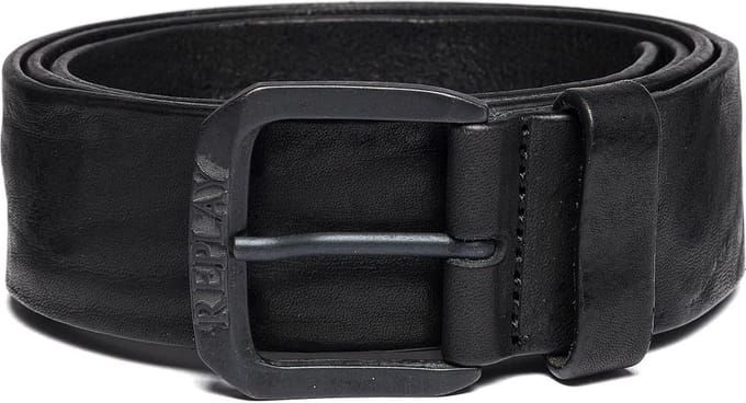 REPLAY Leren Riem Vintage Leather Belt W85 Black Zwart