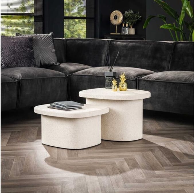 Meubelplaats Salontafel Sienna set van 2 marmer composiet wit - moderne look - organische vorm
