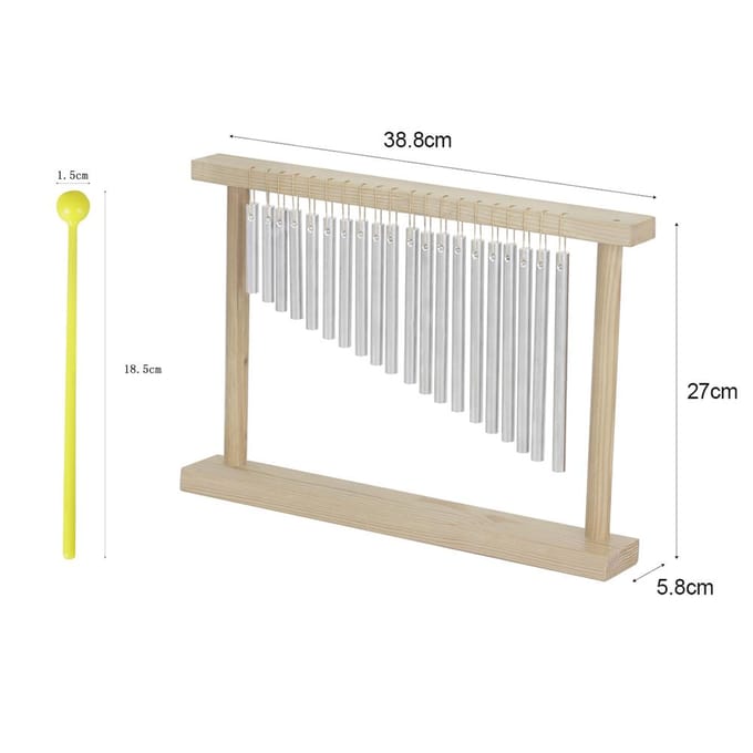 20-tonige tafelblad bar chimes 20 maten enkelvoudige rij muzikaal percussie-instrument met houten standaard stok goud