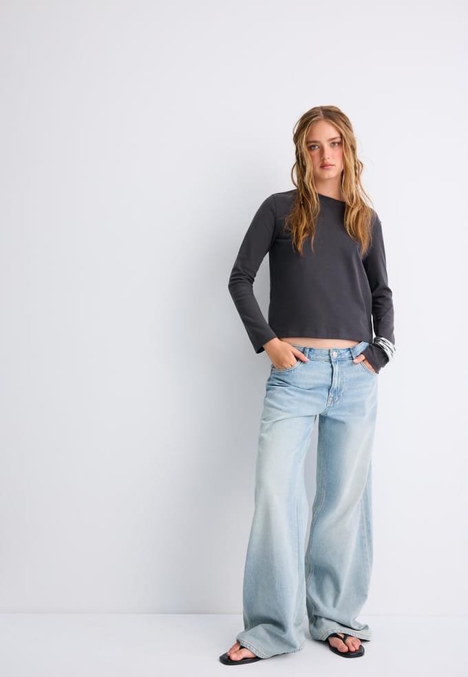 Stradivarius T-shirt met lange mouw en zachte touch  Donkergrijs M