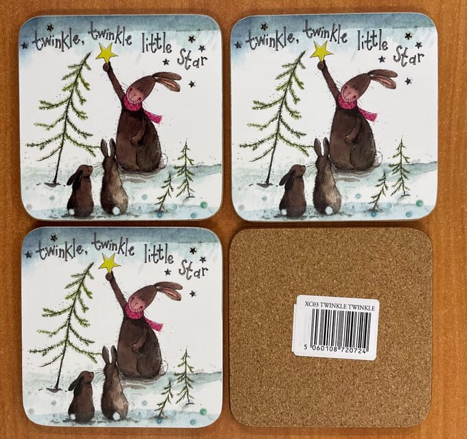 Alex Clark Onderzetters Twinkle Twinkle ~Konijnen Kerst/winter