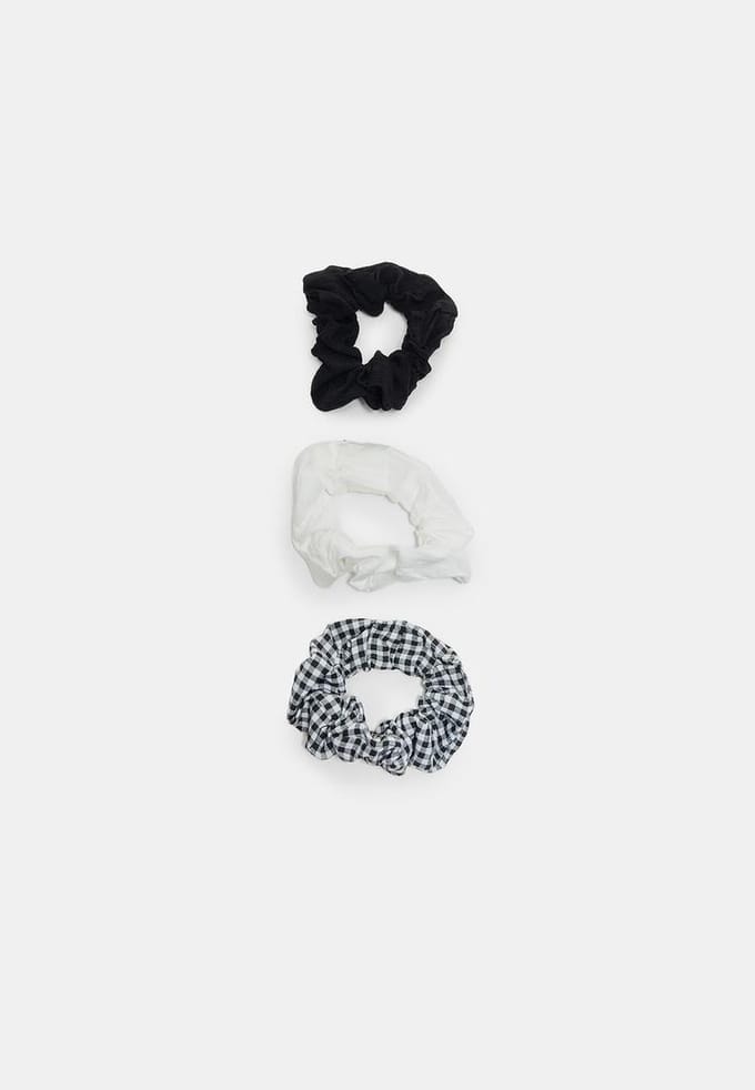 Stradivarius Set van 3 scrunchies met vichy ruit  Zwart OS