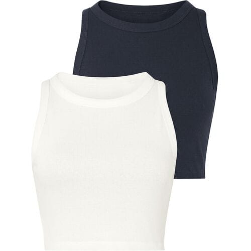 ESMARA 2 korte dames tops (wit/marine, L (44/46))